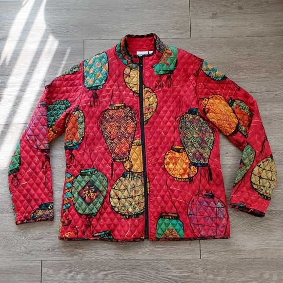 🔺️SOLD!Chico's 100% Silk Quilted Jacket Size L (Chico's 2) Red Chinese Lantern - Picture 14 of 14